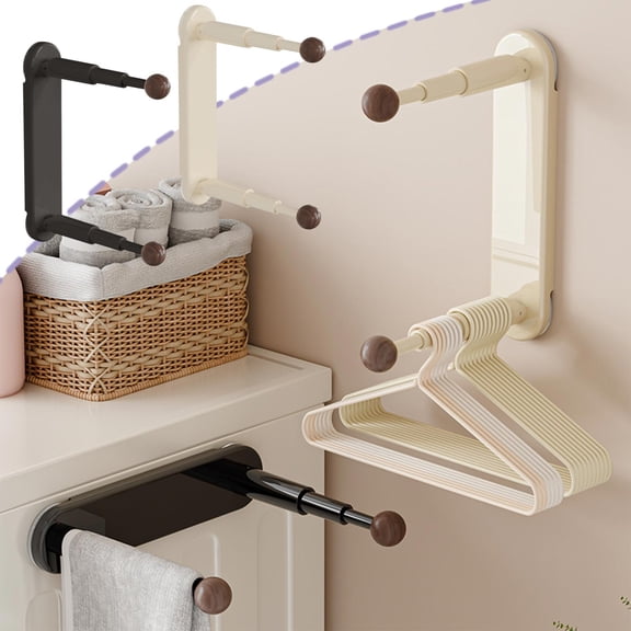 PSVFUJZ Clothes Hanger Rack,Telescopic Drill and No Drill Installation Coat Rack Wall Mount Organizer Space Saving Laundry Storage Rack for Balcony Room Closet Wardrobe Household