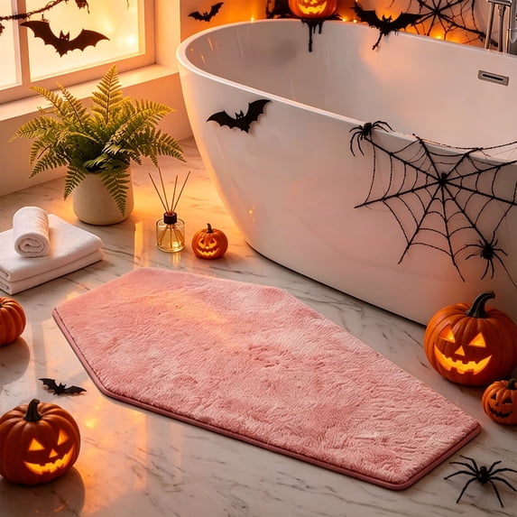 PSVFUJZ Coffin Shaped Halloween Bathroom Rug, 19.6x31.4 Inch Gothic Decor Bath Mat, Non-Slip Absorbent Microfiber Toilet Rug, Spooky Washroom Floor Carpet, Machine Washable