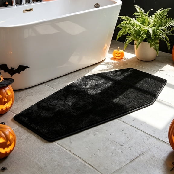 PSVFUJZ Coffin Shaped Halloween Bathroom Rug, 19.6x31.4 Inch Gothic Decor Bath Mat, Non-Slip Absorbent Microfiber Toilet Rug, Spooky Washroom Floor Carpet, Machine Washable
