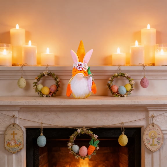 PSVFUJZ Easter Bunny Gnome Plush Dolls, Faceless Rabbit Gnomes with Flowers & Carrot, Cute Spring Easter Decor for Home Table Tiered Tray Shelf Easter Party Favors Holiday Decorations