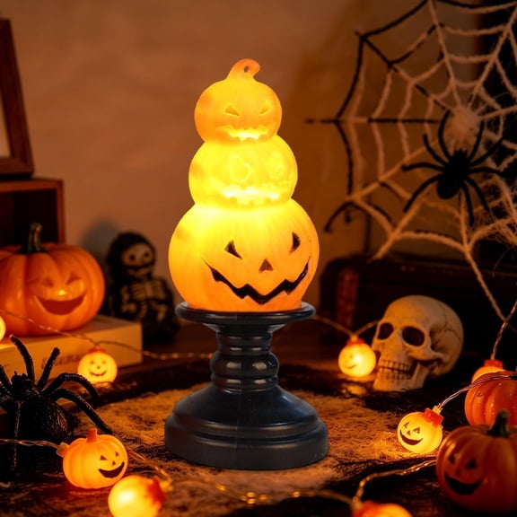 PSVFUJZ Halloween Pumpkin LED Electronic Candle Light, 4.72 Inch Orange Flameless Jack-O-Lantern Ornament for Tabletop Decor, Battery Operated Spooky Lamp for Home Party & Gifts