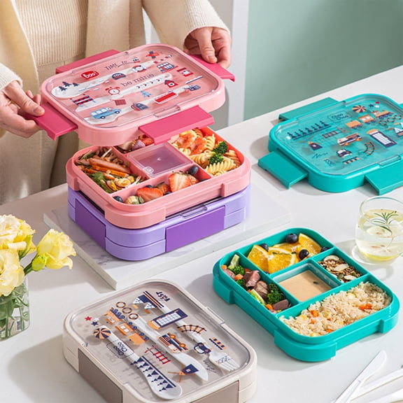 PSVFUJZ Multi-Compartment Leakproof Bento Box for Adults, Divided Lunch Box with Built-in Handle & Utensils, BPA-Free Microwave Safe Food Container for Office Work, Fruit and Light Meals