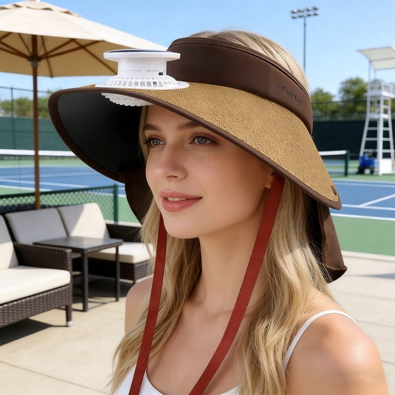 PSVFUJZ Wide Brim Sun Hat with Solar Powered Fan UV Protection Summer Outdoor Cap Breathable Adjustable Top Design Headwear for Men Fishing Hiking Mountaineering Camping Patio Yard