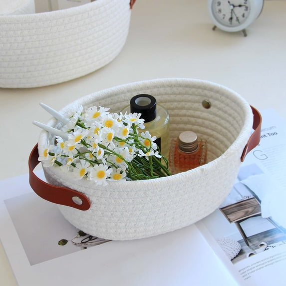 PSVFUJZ Woven Baskets for Storage,Handmade Cotton Rope Storage Basket Woven Organizer Bin Minimalist Entryway Sundries Holder for Home Living Room Bedroom Bathroom and General Daily Use