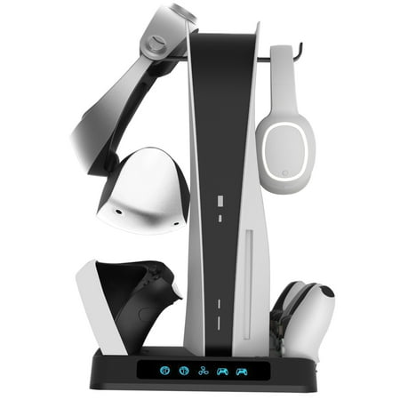 Charging Stand for PS5 & PSVR2, Vertical Stand with Cooling Fan Game Controller Wireless Charging Station, VR2 Headset Base Accessories-Black