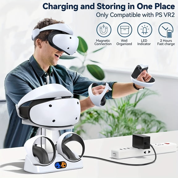 PSVR2 Charging Station Base - Dual Handle Charge for PS VR2 Controller & Headset Display Stand - For Playstation VR2 Accessories - Perfect Gift for Gamers
