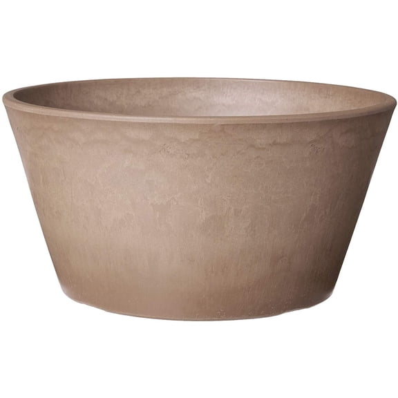 PSW Pot Collection TD25TP Plastic/Stone/Wood Composite Shallow Bulb Pan - No Drainage Hole (Drillable), Planter for Succulents, Bonsai, Fairy Gardens, Herbs, 10-inch, Taupe