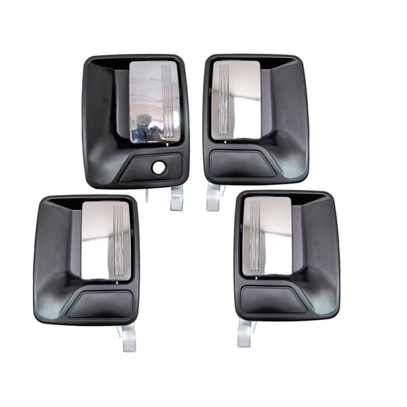 PT Auto Warehouse FO-3524MP-QPK - Exterior Outer Outside Door Handle, Chrome Lever with Black Housing - Front/Rear Left/Right, Set of 4 Fits select: 2013-2016 FORD F250, 2013-2016 FORD F350