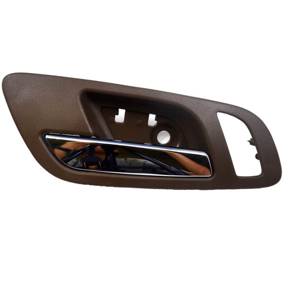 PT Auto Warehouse GM-2546MBFL2 - Inner Interior Inside Door Handle, Brown (Cashmere) Housing with Chrome Lever - with Memory and Heated Seat Hole, Driver Side Front