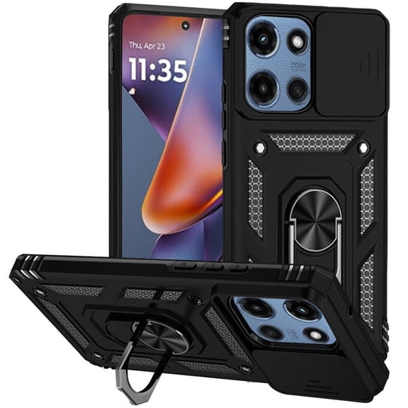 PT for Motorola Moto G 5G 2026 XT2613V / Moto G 5G 2025 XT2513V / Moto G Play 2026 XT2615V Slide Camera Push Ring Kickstand Hybrid Phone Case Cover - Black