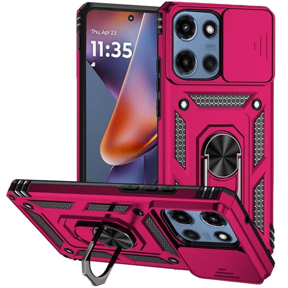 PT for Motorola Moto G 5G 2026 XT2613V / Moto G 5G 2025 XT2513V / Moto G Play 2026 XT2615V Slide Camera Push Ring Kickstand Hybrid Phone Case Cover - Pink