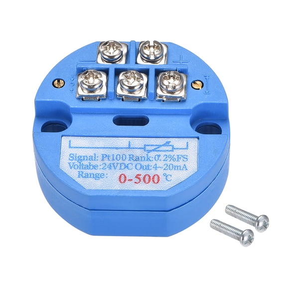 PT100 Temperature Sensor Transmitter 24V DC 4-20mA 0 to 500 Blue