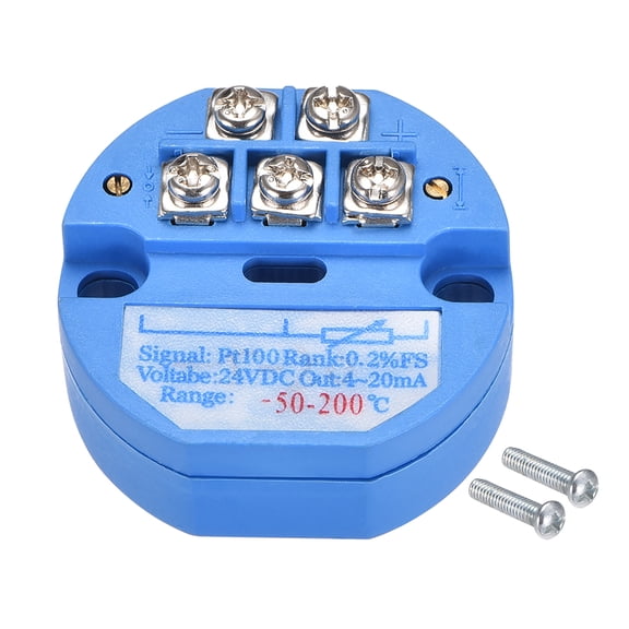 PT100 Temperature Sensor Transmitter 24V DC 4-20mA -50 to 200 Blue