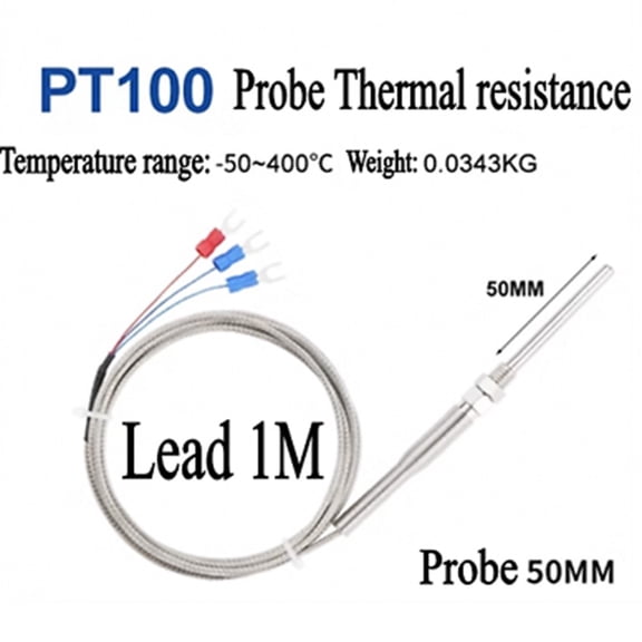 PT100 for RTD Temperature Sensor Probe -50-400℃ 50/100mm 1-5meter Cable Thermocouple