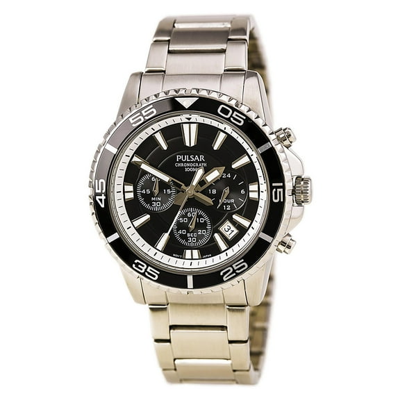 PT3033 Men's Black Dial Chronograph Stainless Steel Watch