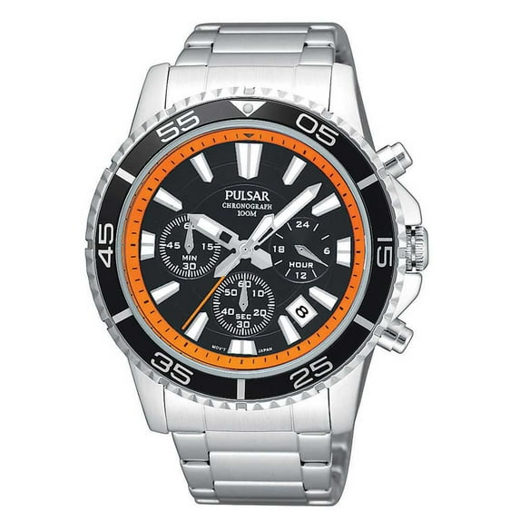 PT3035 Men's Oversized Quartz Stainless Steel Black Dial Chronograph Watch
