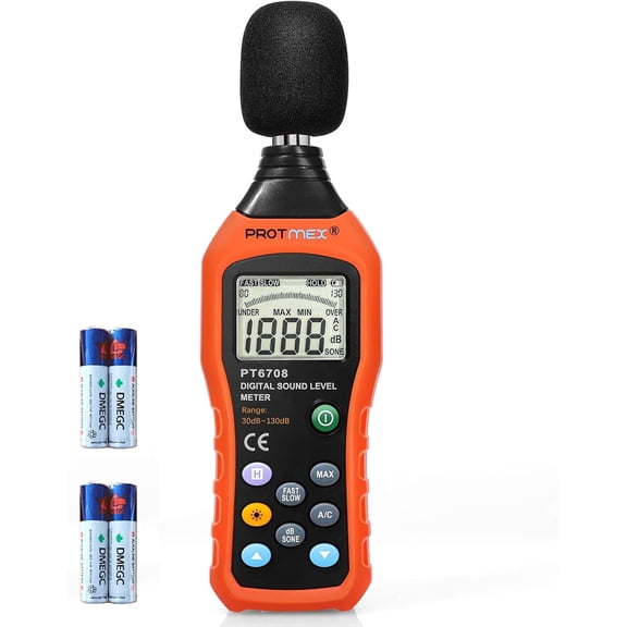 Protmex PT6708 Digital Sound Level Meter 30-130dB Decibel Meter SPL Reader Large LCD A C Weighting Fast Slow
