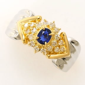 Pre-Owned PT900 Platinum 18K Yellow Gold Ring with Sapphire and Diamond (carat weight not...