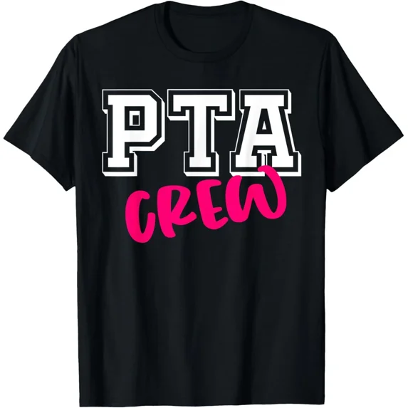 Taxt Design PTA Crew – Bold Varsity & Handwritten Text Design T-Shirt - Walmart.com