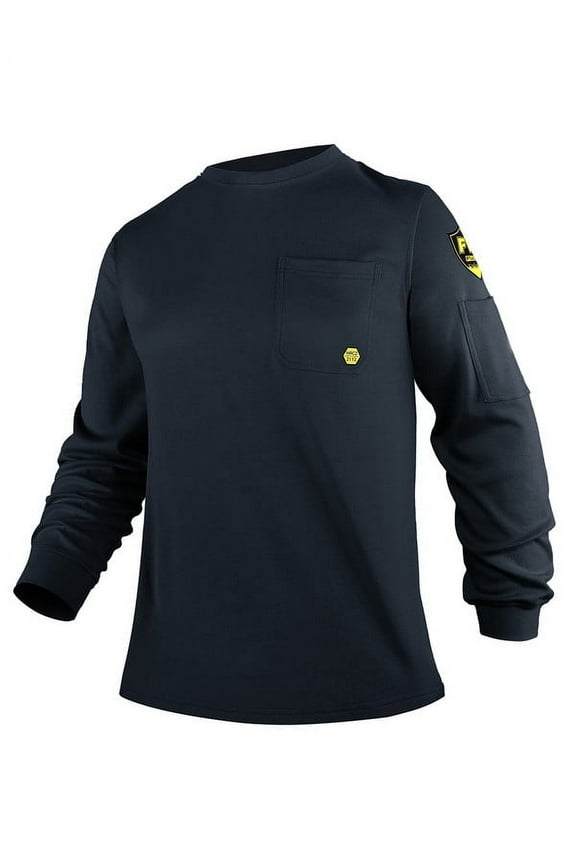 FR Shirts for Men, 5.5oz Flame Resistant Shirts Long Sleeve for Summer, CAT2/HRC2 100% Cotton Lightweight Welding Shirts(5.5oz Navy Blue,3X-Large)