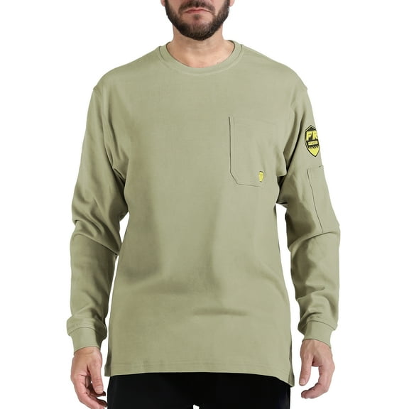 PTAHDUS FR Shirts for Men, 7.1oz Flame Resistant Clothing Long Sleeve FRC Shirts, NPFA2112 100% Cotton Welding Shirts Fire Retardant Clothes(7.1oz Khaki,4X-Large)