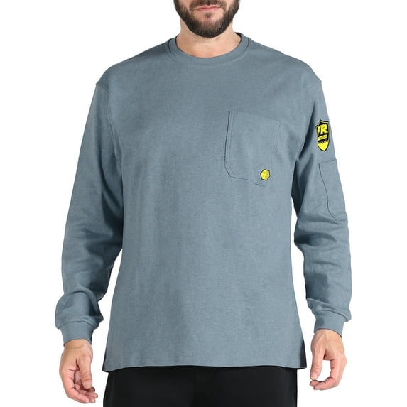 PTAHDUS FR Shirts for Men, 7.1oz Flame Resistant Clothing Long Sleeve FRC Shirts, NPFA2112 100% Cotton Welding Shirts Fire Retardant Clothes(7.1oz Teal Grey Heather,4X-Large)