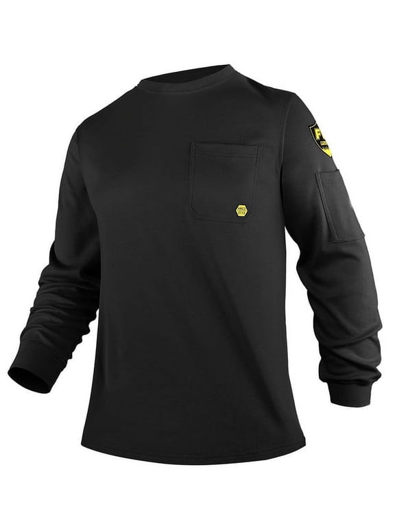 FR Shirts for Men, 5.5oz Flame Resistant Shirts Long Sleeve for Summer, CAT2/HRC2 100% Cotton Lightweight Welding Shirts(5.5oz Black,Large)