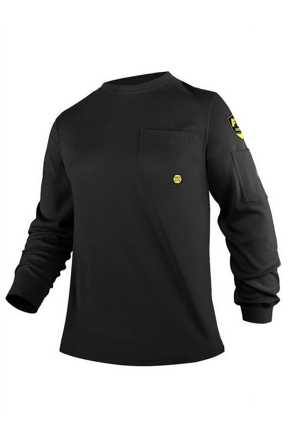 FR Shirts for Men, 5.5oz Flame Resistant Shirts Long Sleeve for Summer, CAT2/HRC2 100% Cotton Lightweight Welding Shirts(5.5oz Black,Large)
