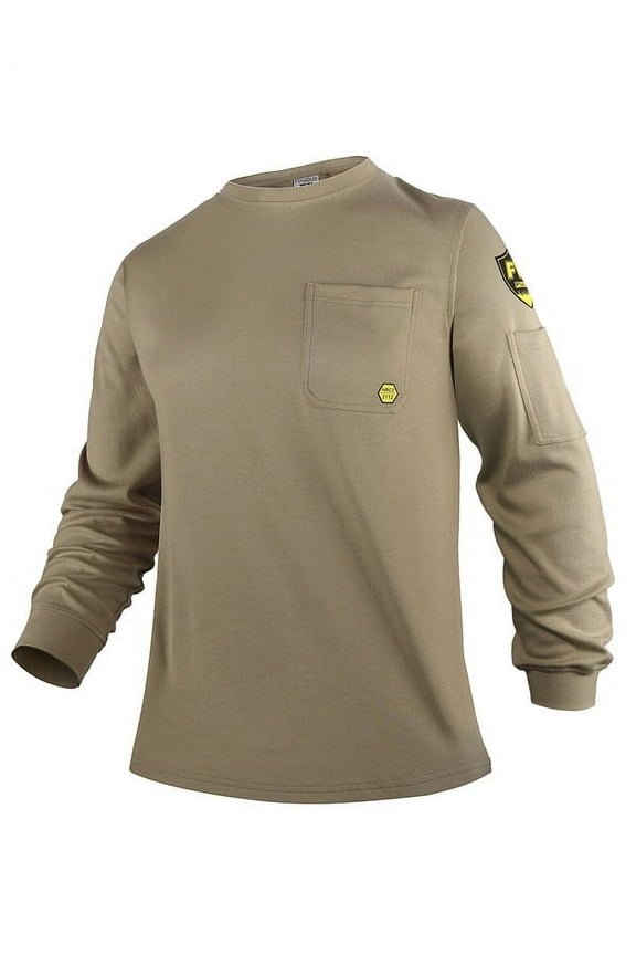 FR Shirts for Men, 5.5oz Flame Resistant Shirts Long Sleeve for Summer, CAT2/HRC2 100% Cotton Lightweight Welding Shirts(5.5oz Khaki,Medium)