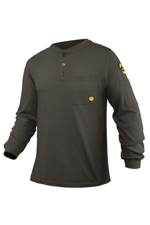 FR Shirts for Men, 5.5oz Flame Resistant Shirts Long Sleeve for Summer, CAT2/HRC2 100% Cotton Lightweight Welding Shirts(Grey,4X-Large)