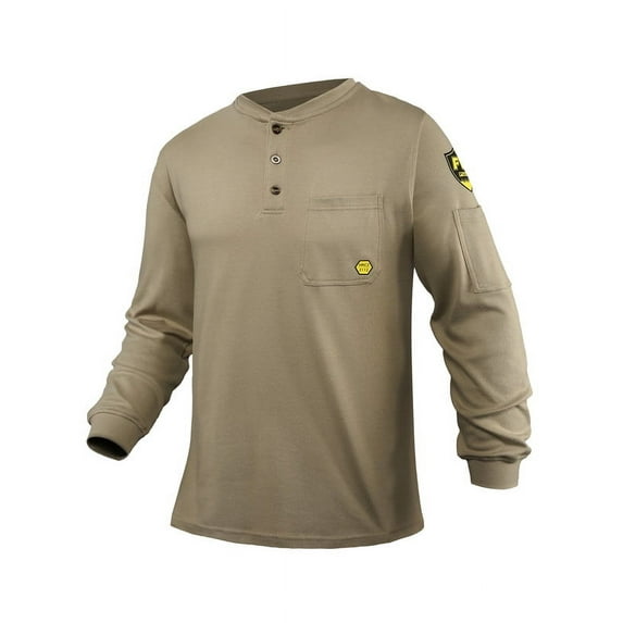 PTAHDUS FR Shirts for Men, 5.5oz Flame Resistant Shirts Long Sleeve for Summer, CAT2/HRC2 100% Cotton Lightweight Welding Shirts(Khaki,3X-Large)