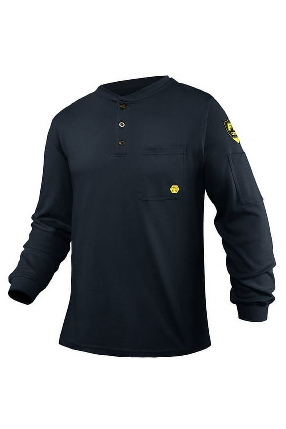 FR Shirts for Men, 5.5oz Flame Resistant Shirts Long Sleeve for Summer, CAT2/HRC2 100% Cotton Lightweight Welding Shirts(Navy Blue,XX-Large)