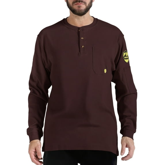 PTAHDUS Men's Flame Resistant Long Sleeve Henley Shirt, 7.1 Ounce 100% Cotton FR Workwear Clothing for Men (Burgundy, 4X-Large)