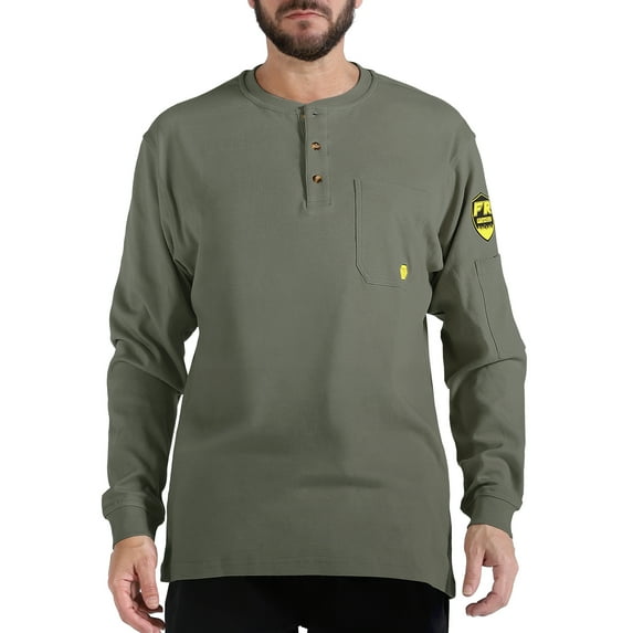 PTAHDUS Men's Flame Resistant Long Sleeve Henley Shirt, 7.1 Ounce 100% Cotton FR Workwear Clothing for Men (Grey, XX-Large)
