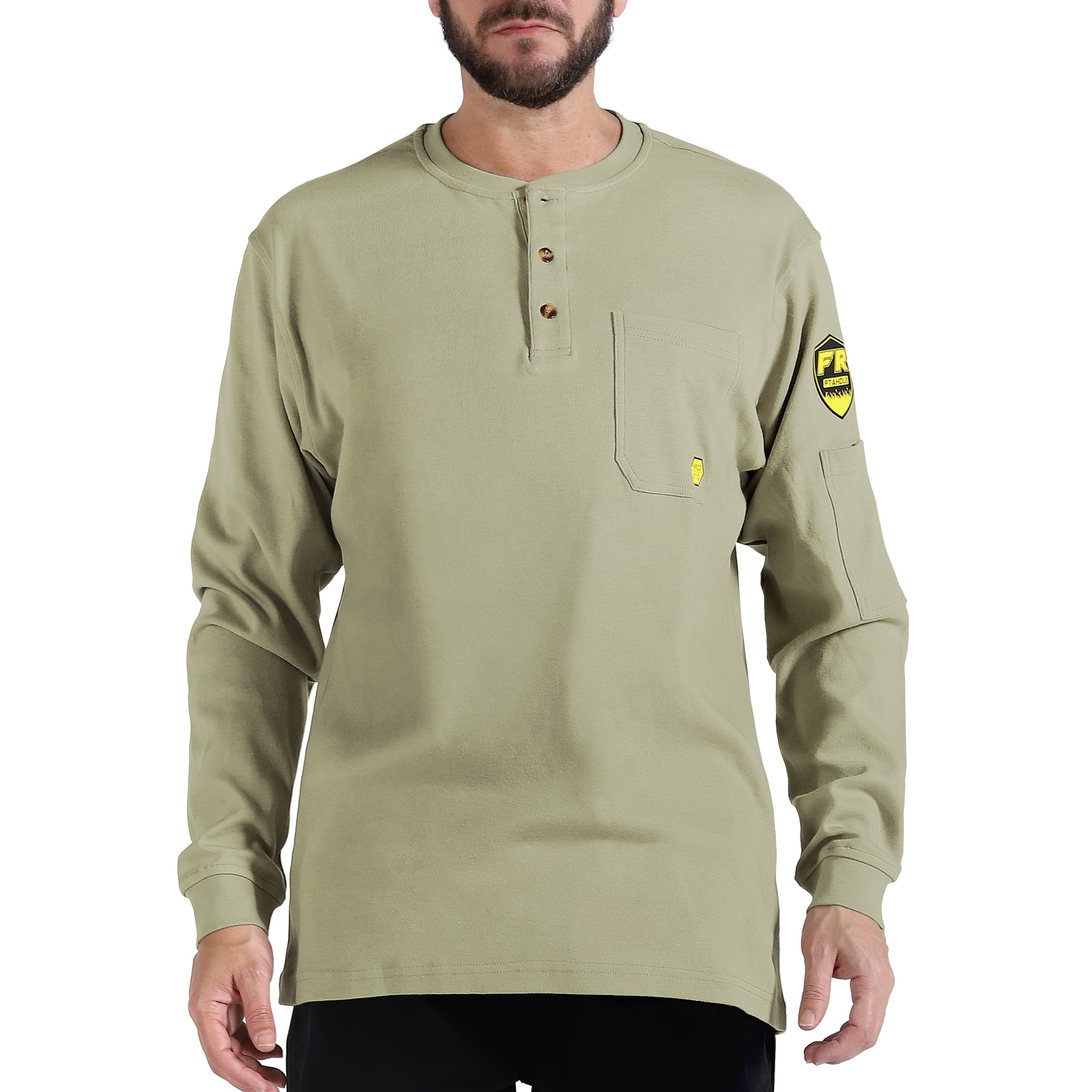 PTAHDUS Men's Flame Resistant Long Sleeve Henley Shirt, Ounce