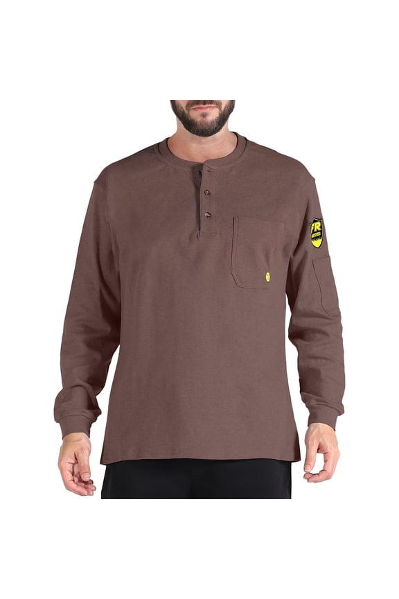 Men's Flame Resistant Long Sleeve Henley Shirt, 7.1 Ounce 100% Cotton FR Workwear Clothing for Men (Retro Red Heather, XX-Large)