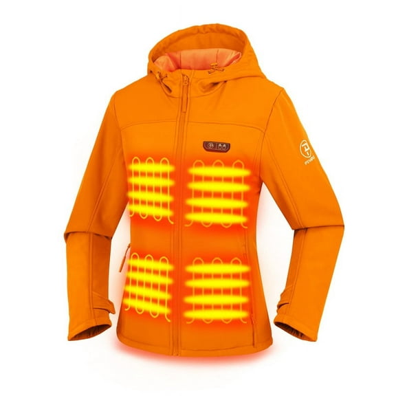 PTAHDUS Women's Heated Jacket Soft Shell with Hand Warmer, with 7.4V Battery Pack (X-Large) Orange