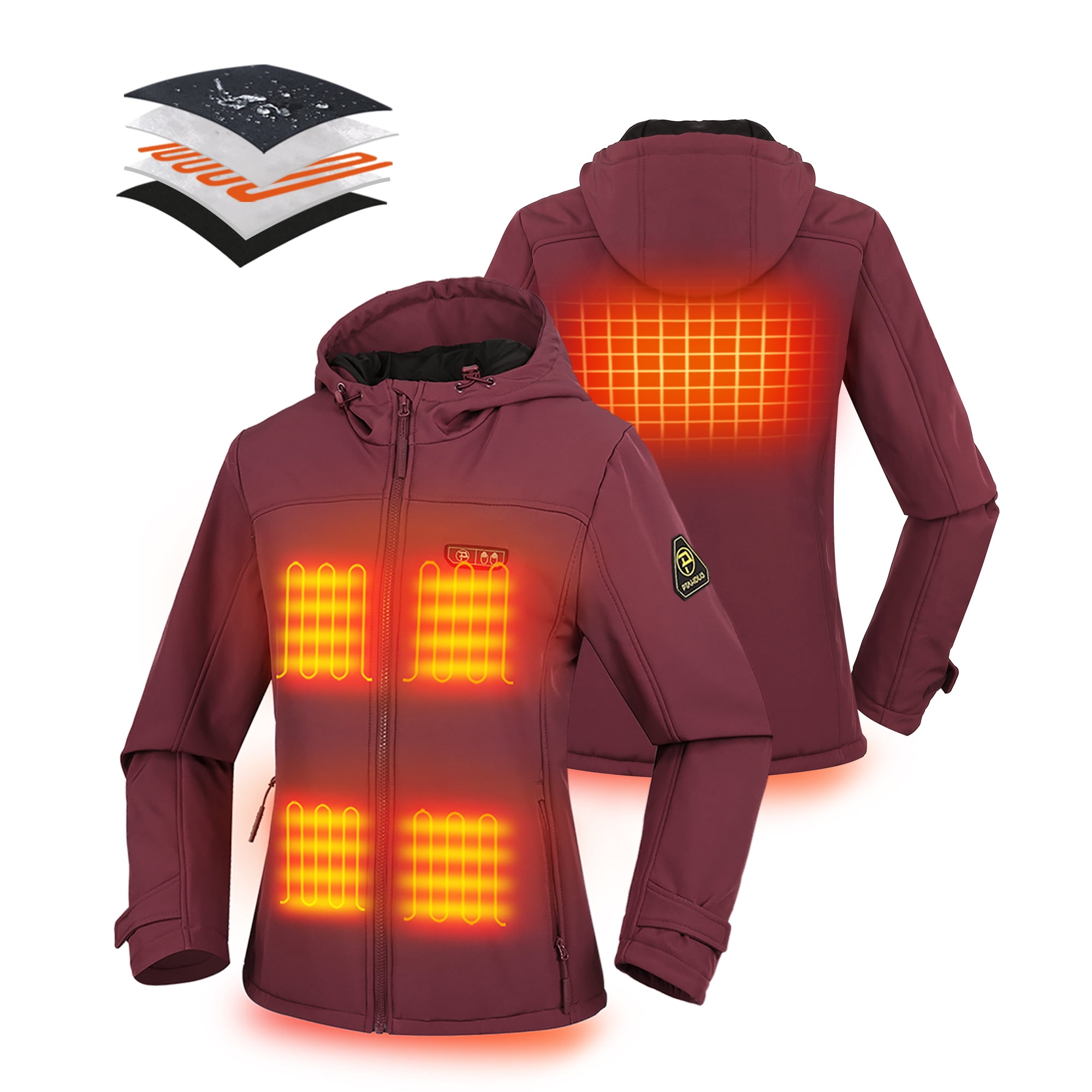 PTAHDUS Women's Heated Jacket Soft Shell with Hand Warmer, with 7.4V