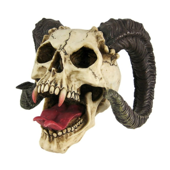 PTC 10.5 Inch Evil Ram Horned Skull with Tongue Out Figurine Statue