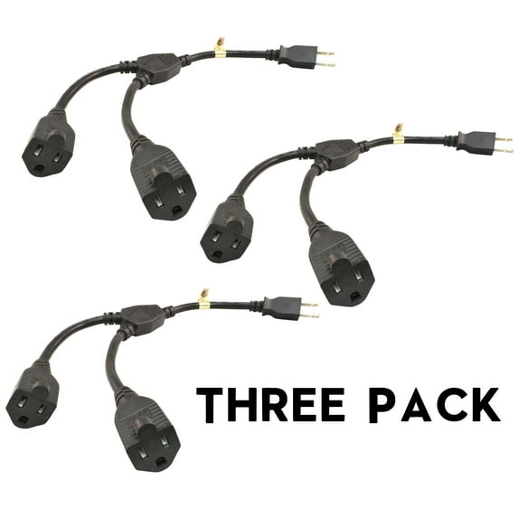 PTC 3-Prong 16 AWG Black Y-Splitter Power Extension Cord | Three Pack