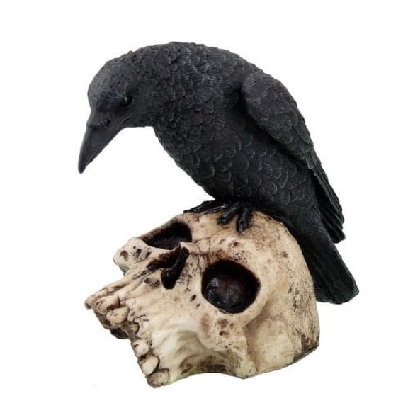 PTC Raven on Skeleton Skull Statue Figurine, 5" H