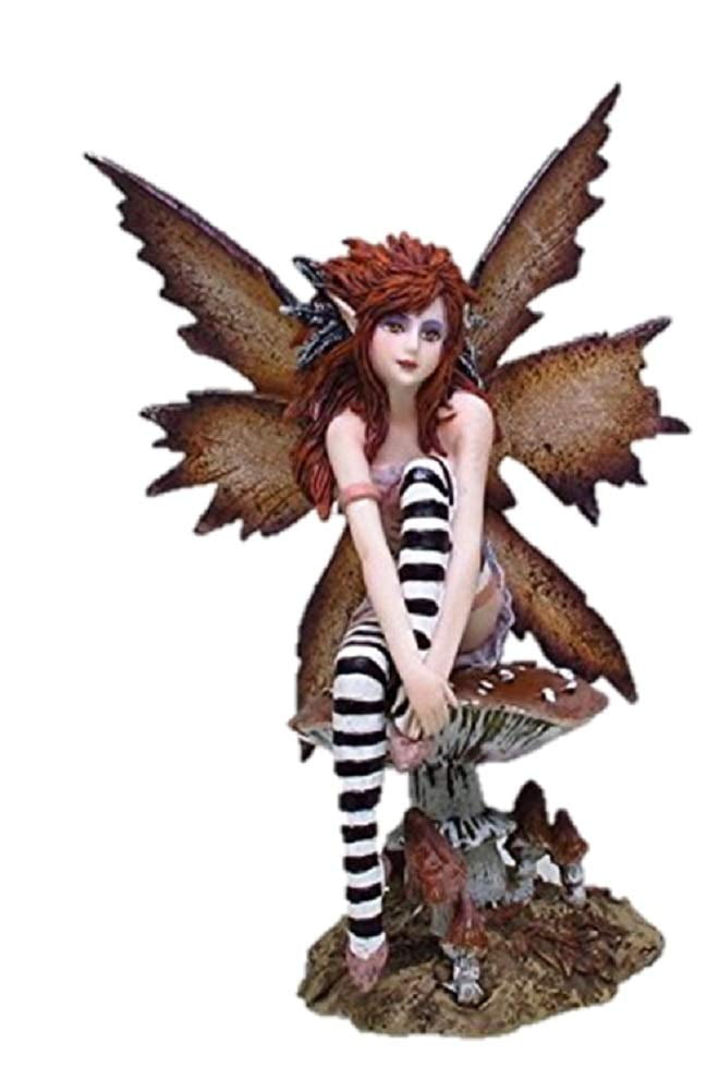 Amy Brown Autumn Fairy Figurine with Striped Stockings on Mushroom