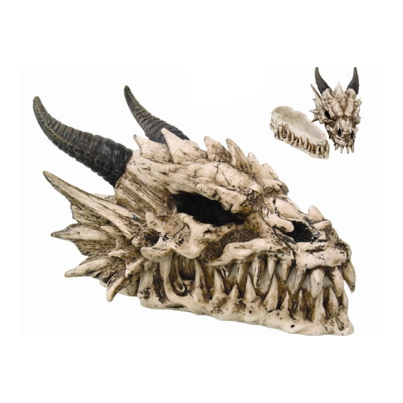 PTC 8.08 Inch Horned Dragon Skull with Fang Teeth Box Statue Figurine