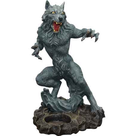 PTC 8 Inch Standing Werewolf Statue Figurine Candle Holder, Gray Color