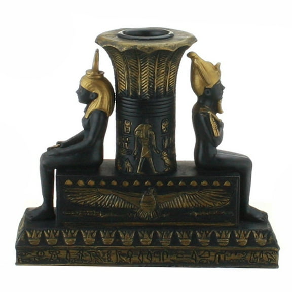 PTC Egyptian Isis and Osiris Painted Candle Holder, Black and Gold Color