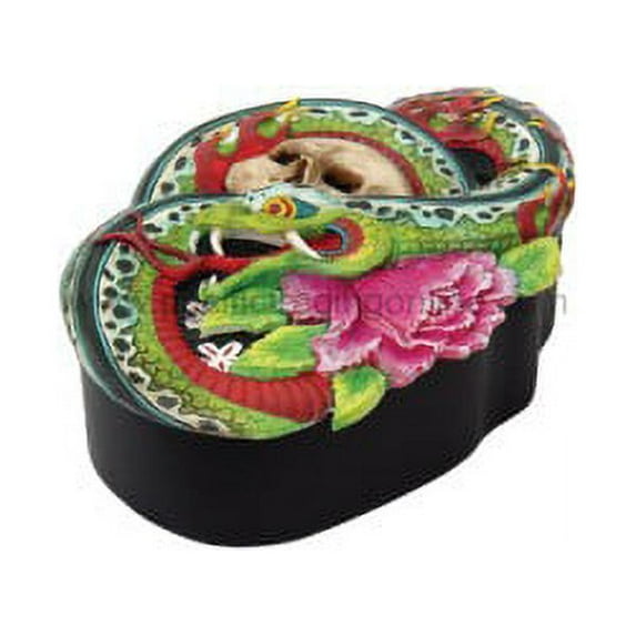 PTC Pacific Giftware Snake and Skull Tattoo Pattern Stash Candy Jewelry Trinket Offering Box Statue Figurine, 5.75" L