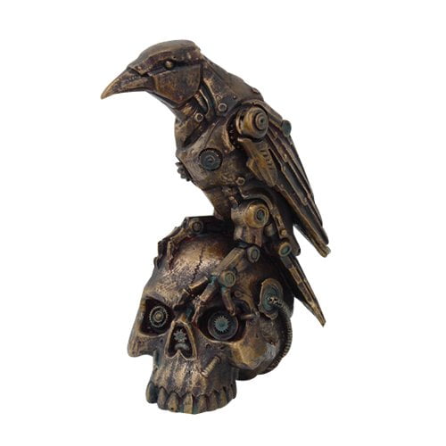 PTC Steampunk Dark Crow Raven Setting on Skull Skeleton Sculpture Statue