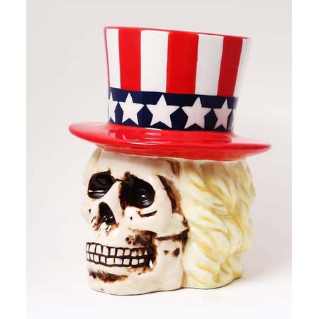 PTC Uncle Sam Skeleton Skull Piggy Bank Ceramic Statue Figurine, 8" H