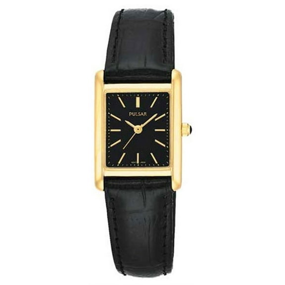 PTC384 Women's Black Leather Strap Gold Tone Quartz Watch