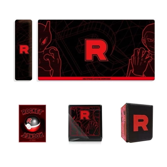 PTCG Accessory Set Team Rocket Boss Giovanni x Mew-two Playmat, Deck Box, Sleeves & Damage Counter Dice PKM-InspiredTCG